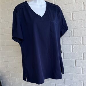 NWT Med Couture Touch Navy Blue V-Neck Short Sleeve Scrub Top w/Chest Pocket XL